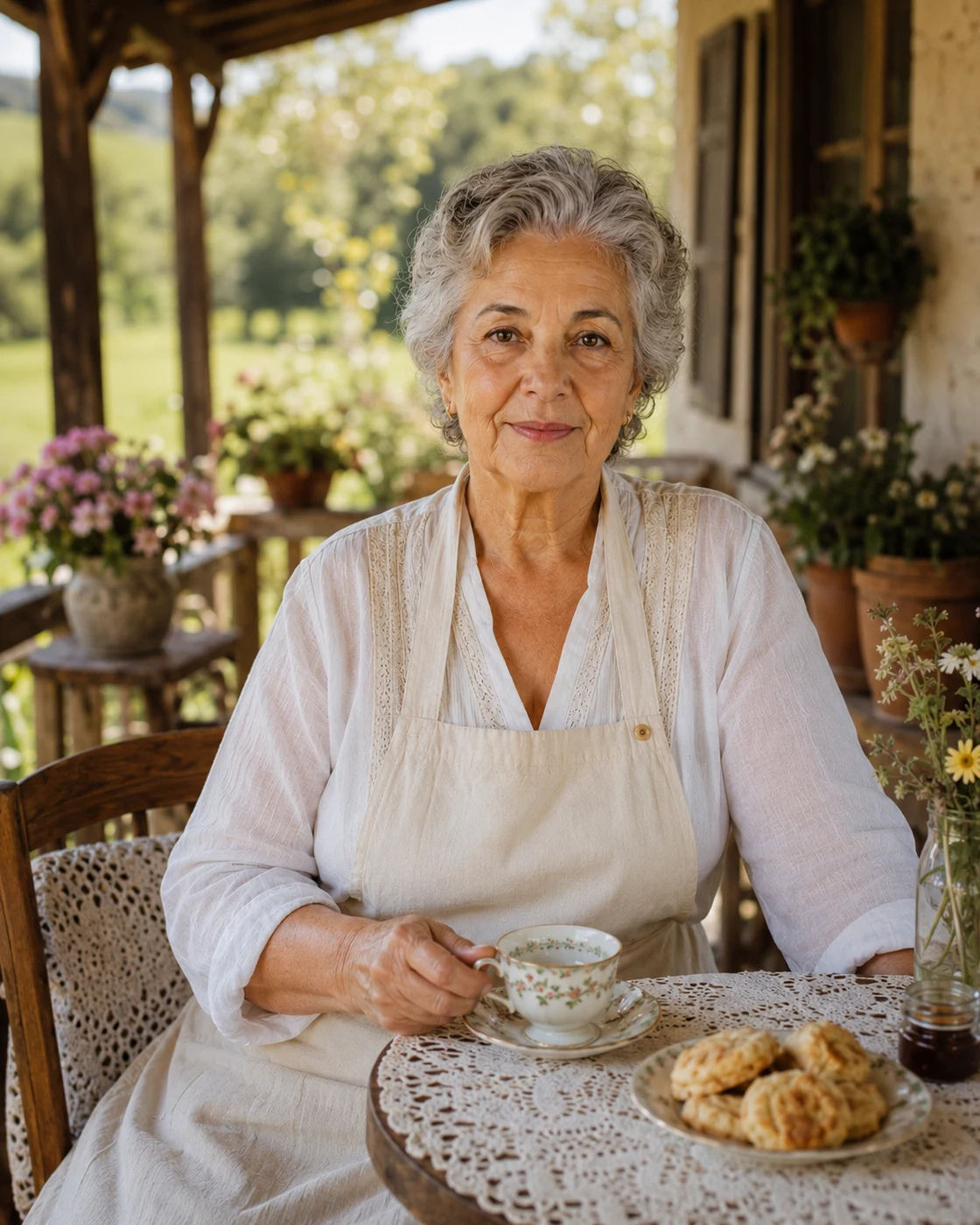 Dona Almerinda sorrindo na cozinha