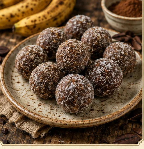 Bolinhas de banana e cacau