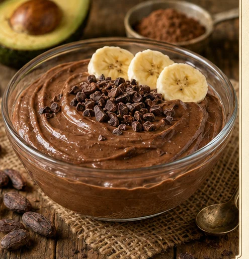 Mousse cremosa de abacate e cacau