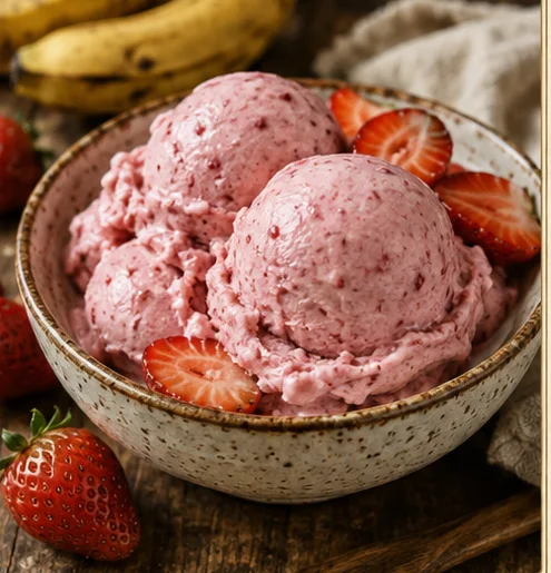 Sorvete caseiro de banana e morango